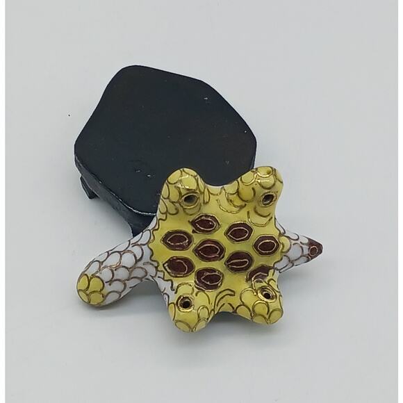 Cloisonne Enamel Colorful Turtle With Wooden Stand Figural Figurine Miniature - Picture 5 of 8